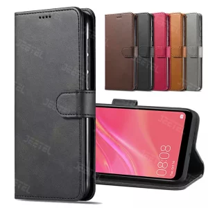 کیف چرمی Huawei Y7 2019 مدل لپ تاپی جاکارتی دار (محافظ لنزدار)