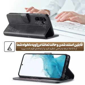 کیف چرمی Samsung Galaxy A04s مدل لپ تاپی جاکارتی دار (محافظ لنزدار)