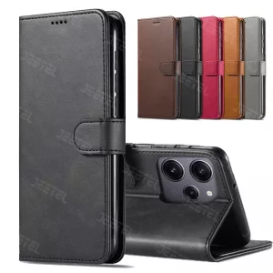 کیف چرمی Xiaomi Redmi 12 مدل لپ تاپی جاکارتی دار (محافظ لنزدار)