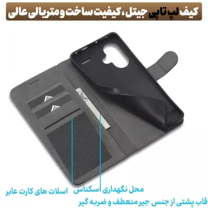 کیف چرمی Xiaomi Redmi Note 13 Pro Plus مدل لپ تاپی جاکارتی دار (محافظ لنزدار)