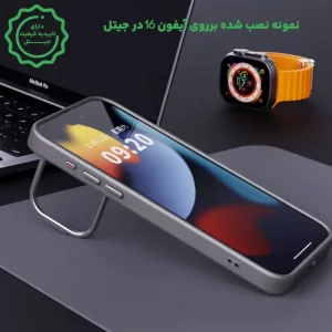 قاب اورجینال IPHONE 16 مگ سیف دار مدل Metal Stand + محافظ لنز رینگی ست