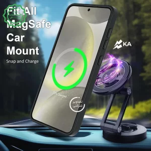 قاب اورجینال Samsung Galaxy S24 FE مگ سیف دار مدل Metal Stand + محافظ لنز رینگی ست