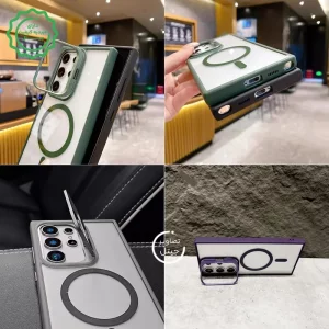 قاب اورجینال Samsung Galaxy S22 Ultra مگ سیف دار مدل Metal Stand + محافظ لنز رینگی ست