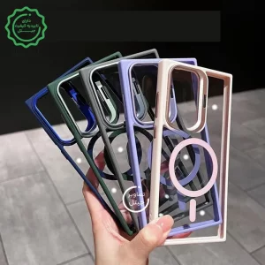 قاب اورجینال Samsung Galaxy S22 Ultra مگ سیف دار مدل Metal Stand + محافظ لنز رینگی ست