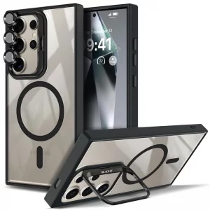 قاب اورجینال Samsung Galaxy S25 Ultra مگ سیف دار مدل Metal Stand + محافظ لنز رینگی ست