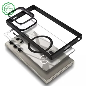 قاب اورجینال Samsung Galaxy S25 Ultra مگ سیف دار مدل Metal Stand + محافظ لنز رینگی ست