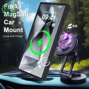 قاب اورجینال Samsung Galaxy S25 Ultra مگ سیف دار مدل Metal Stand + محافظ لنز رینگی ست