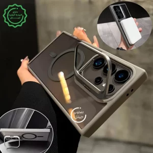 قاب اورجینال Samsung Galaxy S25 Ultra مگ سیف دار مدل Metal Stand + محافظ لنز رینگی ست