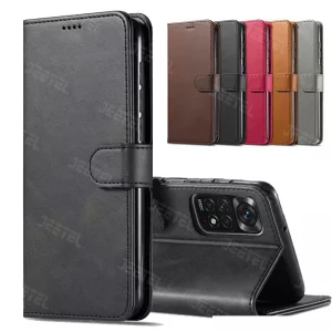 کیف چرمی Xiaomi Redmi Note 11 4G / Note 11S مدل لپ تاپی جاکارتی دار (محافظ لنزدار)