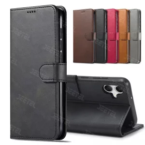 کیف چرمی Samsung Galaxy A04e مدل لپ تاپی جاکارتی دار (محافظ لنزدار)