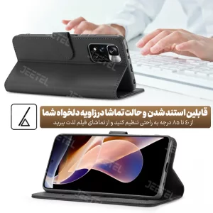 کیف چرمی Xiaomi Redmi Note 11 Pro Plus مدل لپ تاپی جاکارتی دار (محافظ لنزدار)