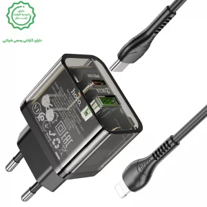 شارژر دیواری 20W دو پورت به همراه کابل 1 متری PD+QC3.0 از برند هوکو مدل Hoco N34 (نسخه اورجینال تاییدیه EURO)