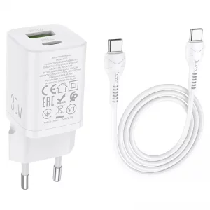 شارژر دیواری 30W دو پورت به همراه کابل 1 متری Type-C از برند هوکو مدل Hoco N13 (نسخه اورجینال تاییدیه EURO)