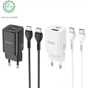 شارژر دیواری 30W دو پورت به همراه کابل 1 متری Type-C از برند هوکو مدل Hoco N13 (نسخه اورجینال تاییدیه EURO)