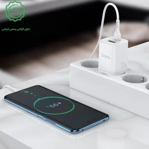 شارژر دیواری 30W دو پورت به همراه کابل 1 متری Type-C از برند هوکو مدل Hoco N13 (نسخه اورجینال تاییدیه EURO)