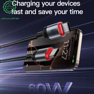 کابل شارژ دو سر تایپ سی به طول 1.2 متر و توان 60W 3A مدل YESIDO CA181 (100% اورجینال)