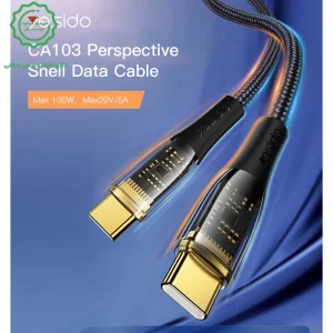 کابل شارژ دو سر تایپ سی به طول 1.2 متر و توان 100W مدل YESIDO CA103 (100% اورجینال)