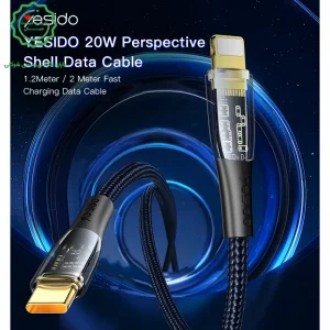 کابل شارژ لایتنینگ به تایپ سی به طول 1.2 متر و توان 20W PD مدل YESIDO CA101 (100% اورجینال)