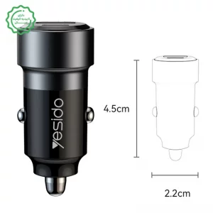 شارژر فندکی فست شارژ 60W PD به همراه کابل دو سرتایپ سی مدل Yesido Y55 (100% اورجینال)