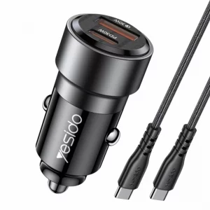شارژر فندکی فست شارژ 60W PD به همراه کابل دو سرتایپ سی مدل Yesido Y55 (100% اورجینال)