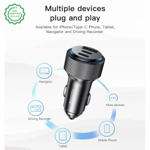 شارژر فندکی فست شارژ 60W PD سه پورت مدل Yesido Y50 (100% اورجینال)