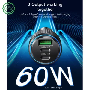 شارژر فندکی فست شارژ 60W PD سه پورت مدل Yesido Y50 (100% اورجینال)