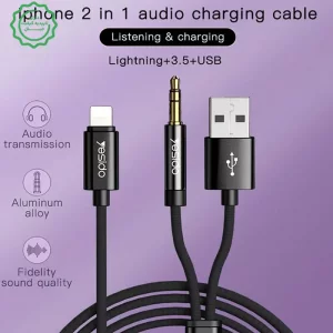 کابل مبدل AUX مدل Lightning به USB-3.5mm از برند یسیدو Yesido YAU18