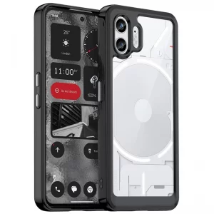 کاور برلیا مناسب برای گوشی Nothing Phone 2 مدل فریم مشکی پشت شفاف دکمه فلزی