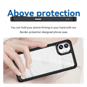 کاور برلیا مناسب برای گوشی Nothing Phone 1 مدل فریم مشکی پشت شفاف دکمه فلزی