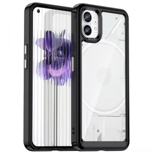 کاور برلیا مناسب برای گوشی Nothing Phone 1 مدل فریم مشکی پشت شفاف دکمه فلزی