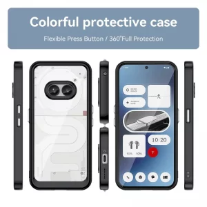 کاور برلیا مناسب برای گوشی Nothing Phone 2A مدل فریم مشکی پشت شفاف دکمه فلزی