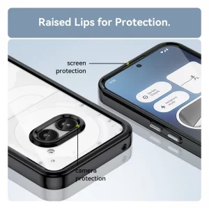 کاور برلیا مناسب برای گوشی Nothing Phone 2A مدل فریم مشکی پشت شفاف دکمه فلزی