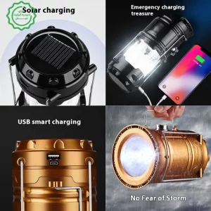 چراغ جادویی شارژی 4 کاره پاوربانک سولار ، چراغ قوه ، مطالعه و فانوس مدل 6LED