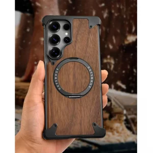 کاور Natural Wood مگ سیف دار آلومینیومی مدلOATSBASF مناسب برای گوشی Samsung Galaxy S25 Ultra