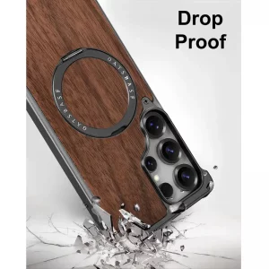 کاور Natural Wood مگ سیف دار آلومینیومی مدلOATSBASF مناسب برای گوشی Samsung Galaxy S25 Ultra