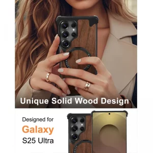 کاور Natural Wood مگ سیف دار آلومینیومی مدلOATSBASF مناسب برای گوشی Samsung Galaxy S25 Ultra