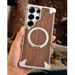 کاور Natural Wood مگ سیف دار آلومینیومی مدلOATSBASF مناسب برای گوشی Samsung Galaxy S25 Ultra