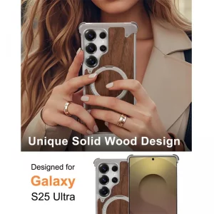 کاور Natural Wood مگ سیف دار آلومینیومی مدلOATSBASF مناسب برای گوشی Samsung Galaxy S25 Ultra