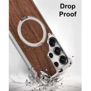 کاور Natural Wood مگ سیف دار آلومینیومی مدلOATSBASF مناسب برای گوشی Samsung Galaxy S25 Ultra
