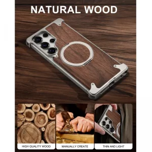 کاور Natural Wood مگ سیف دار آلومینیومی مدلOATSBASF مناسب برای گوشی Samsung Galaxy S25 Ultra