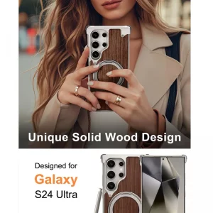 کاور Natural Wood مگ سیف دار آلومینیومی مدلOATSBASF مناسب برای گوشی Samsung Galaxy S24 Ultra