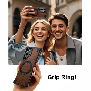کاور Natural Wood مگ سیف دار آلومینیومی مدلOATSBASF مناسب برای گوشی Samsung Galaxy S24 Ultra