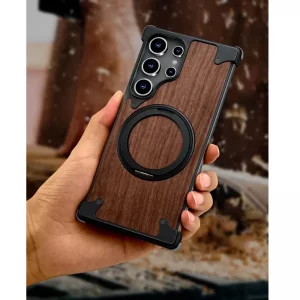 کاور Natural Wood مگ سیف دار آلومینیومی مدلOATSBASF مناسب برای گوشی Samsung Galaxy S24 Ultra