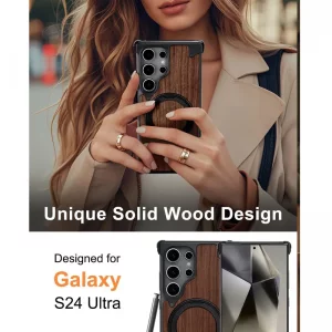 کاور Natural Wood مگ سیف دار آلومینیومی مدلOATSBASF مناسب برای گوشی Samsung Galaxy S24 Ultra