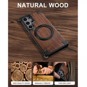 کاور Natural Wood مگ سیف دار آلومینیومی مدلOATSBASF مناسب برای گوشی Samsung Galaxy S24 Ultra
