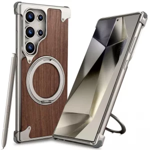 کاور Natural Wood مگ سیف دار آلومینیومی مدلOATSBASF مناسب برای گوشی Samsung Galaxy S24 Ultra