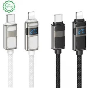 کابل شارژ ال ای دی دار Lightning به Type-c به طول 1.2 متر و توان 27W 3A مدل HOCO U137