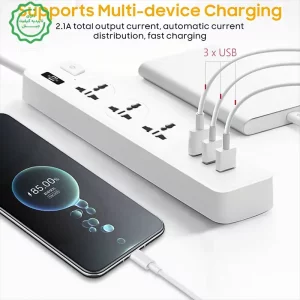 سه راهی برق با کابل 1.8 متری و 3 پورت شارژ 2.1A مدل IQ Power