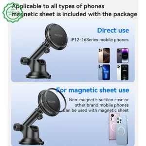 پایه نگهدارنده آهنربایی مدل داشبوردی مکنده به همراه حلقه مگ سیف مدل YESIDO C269 (100% اورجینال)