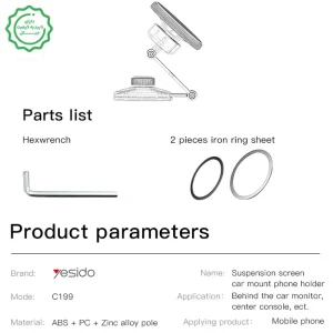 هولدر و پایه نگهدارنده موبایل مگنتی مدل گیره ای مکنده Yesido C199 (100% اورجینال)